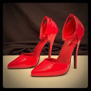 Pleaser DOMINA-402 Elegant Red Heel w/ Ankle Strap